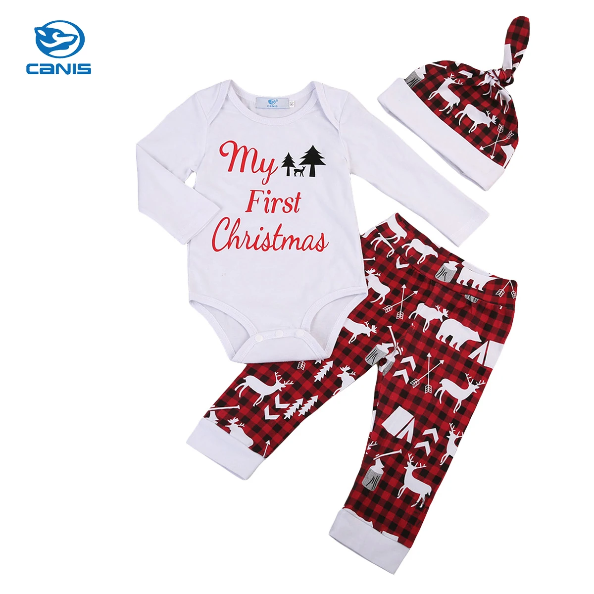 My First Christmas/Одежда для новорожденных мальчиков и девочек хлопковый Повседневный популярный комбинезон, штаны шапочка, комплект одежды из 3 предметов