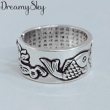 

DreamySky New Trendy 925 Sterling Silver Fish Rings For Women Men Boho Vintage Jewelry Adjustable Size Finger Rings