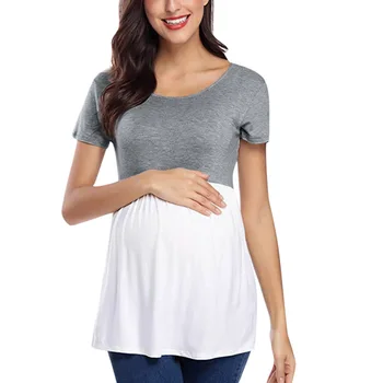 

2020 Pregnant Women's Splicing T-shirt Female Fashion Short Sleeve Summer Top