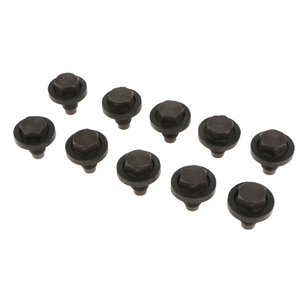 10pcs 1/2-20 Black Oil Pan Drain Plug Bolt With Crush Washer