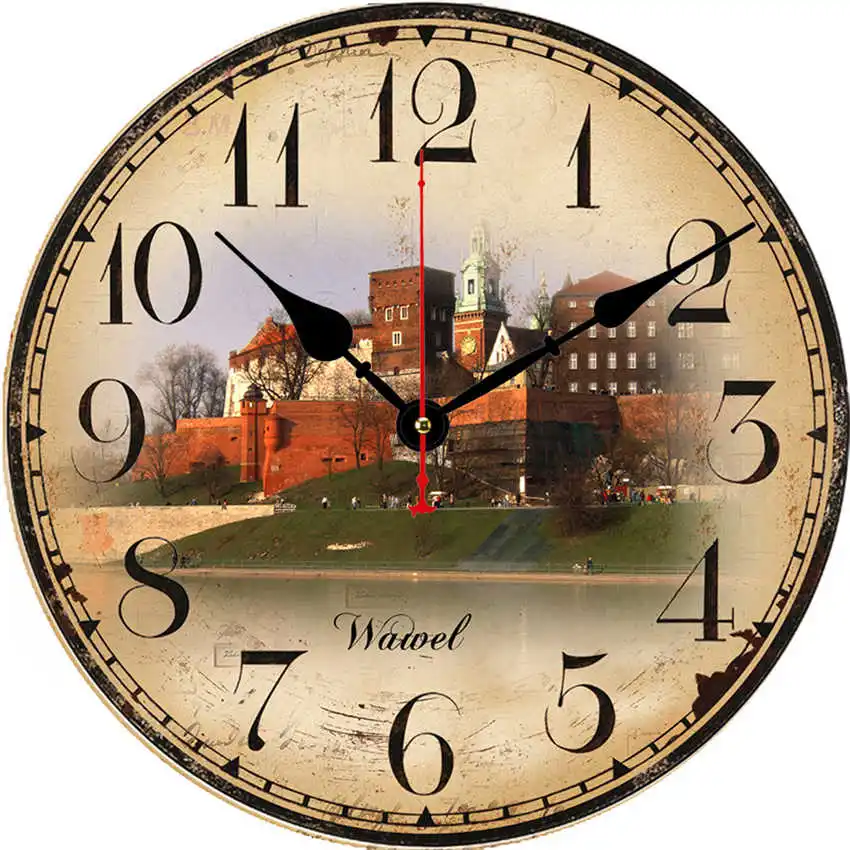 Town Clock E Винтажные настенные часы, кухонные часы, круглые подвесные римские цифры, настенные часы, практичное украшение для гостиной - Цвет: Town Clock E