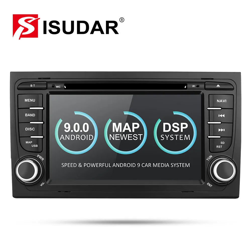 Isudar 2 Din Car Multimedia Player GPS Android 9 DVD Automotivo For Audi/A4/S4 2002-2008 Radio Quad