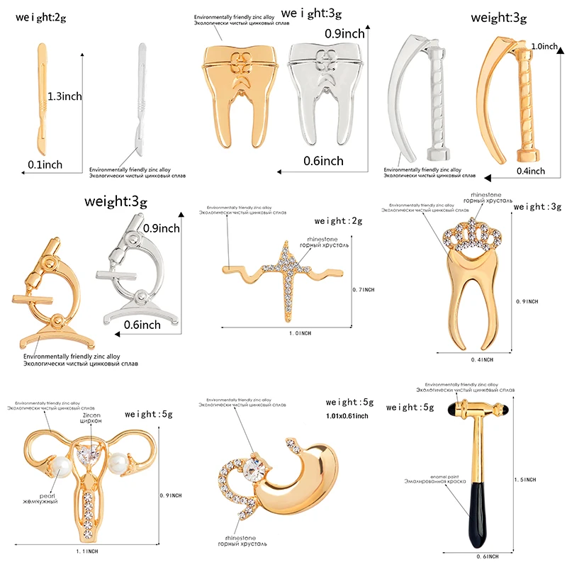 Кристалл uterus микроскоп золотые серебряные ювелирные изделия медицинские Броши коллекция скальпель желудка зуб шпильки для доктора друга