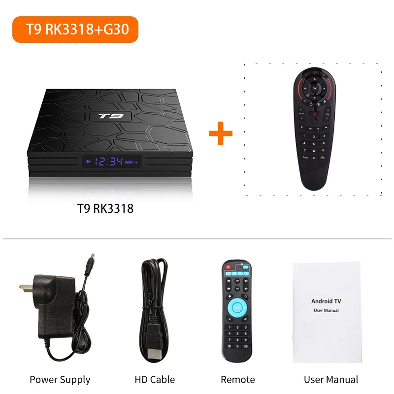 4G 64G add G30 Runsnail Smart tv box T9 RK3318 четырехъядерный Android 9,0 телеприставка двойная 2,4G/5G wifi 4G 64G BT 4,0 100M RJ-45 LAN 1080P 3D - Цвет: 4G 64G add G30