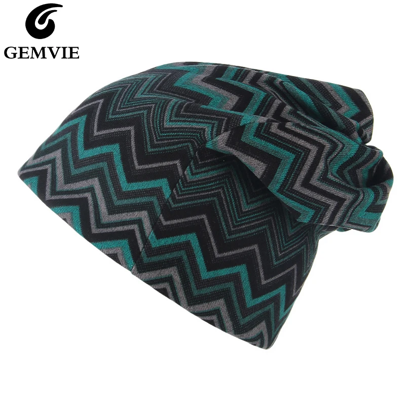 

GEMVIE New Striped Scarf Mask Cap Dual Use Women Winter Hat Baggy Slouchy Beanie For Men Stretch Soft Thin Knitted Cap Skullies