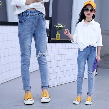 

Teener Girls Hole Ripped Jeans Casual Pencil Pants Baby Girls Trousers for Kids Leggings 2020 Spring Children Pants 10 12 Years