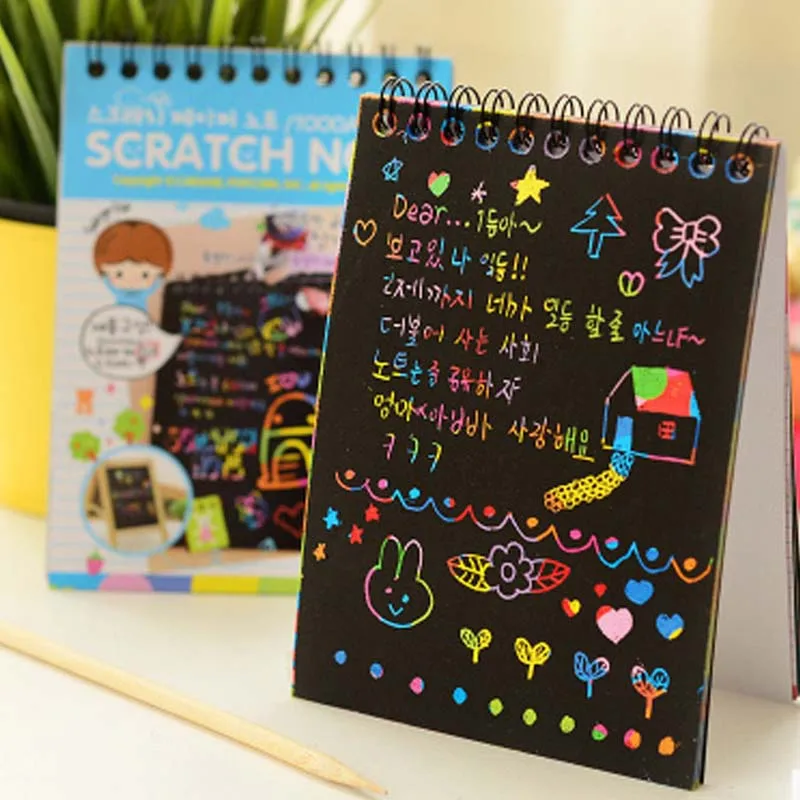 New Colorful Paper DIY Kids Educational Toys Fun Doodling Scratch Children Graffiti Colorful Black Wood Stick 3