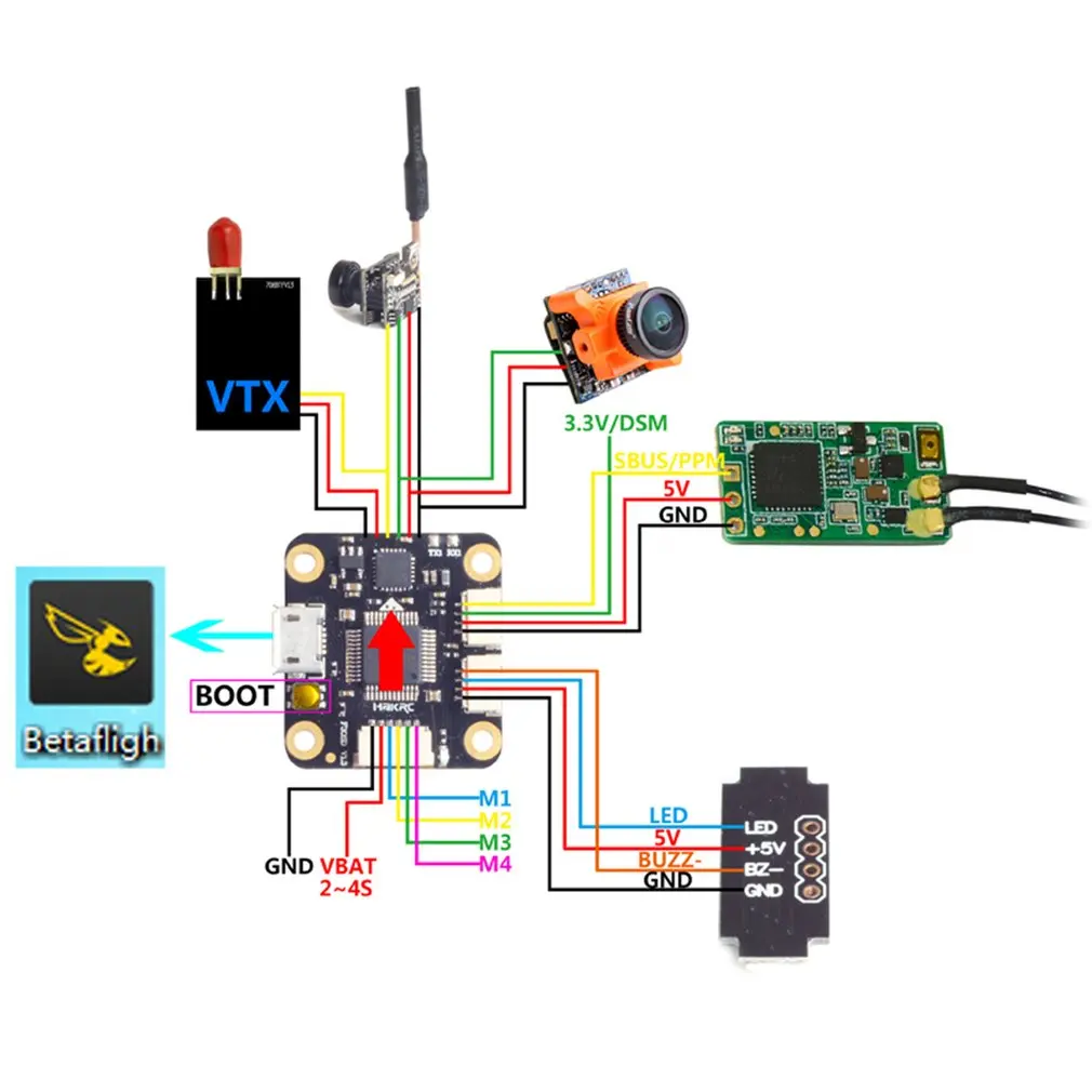 HAKRC Mini F3 Flytower Flight контроллер встроенное osd 4 в 1 BLHeli 15A ESC встроенный 5 в 2A Выход BEC для FPV RC Дрон