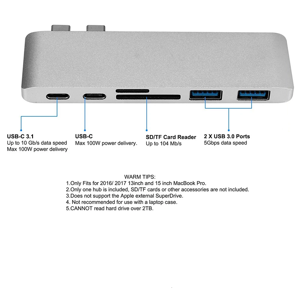USB C концентратор type C Thunderbolt 3 док-станция 5 в 1 USB-C адаптер Dongle Combo с USB 3,0 портами TF слот Micro SD карта для MacBook Pro