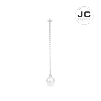 

New Fashion Charms Silver 925 Original Engraving,Silver Festival Long Earring With Pearl For Women With Mono Logo Glamour Zircon