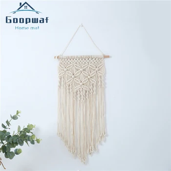 

Goopwaf Nordic Macrame Wall Hanging Hand-woven Cotton Small Wall Tapestry Children's Room Headboard Photo Props Boho Decor