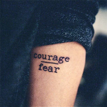 

Hot Waterproof Tags Temporary Tattoo Stickers Art heart/mind & courage/fear Letters Fake Tattoo Body Decoration
