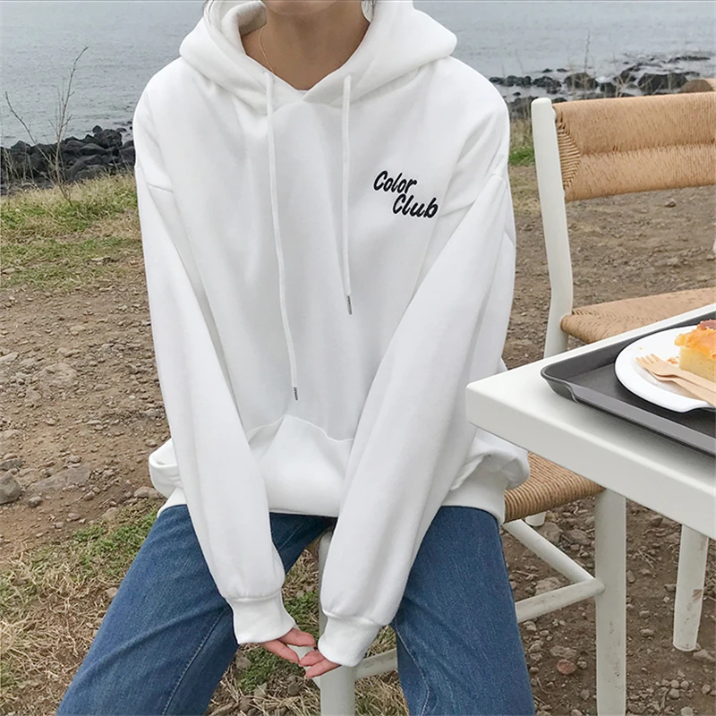 BGTEEVER Casual Letter Embroidery Women Sweatshirt Loose Pocket Female Hoodies Thicken Pullovers Sweatshirt Femme Tracksuit