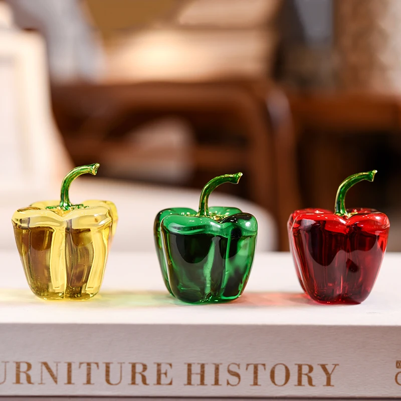 Crystal Chili Figurines Bell Pepper Paperweight Glass Fruit Ornament Fortune Transfer Car Interior Home Table Wedding Gift Decor | Дом и сад