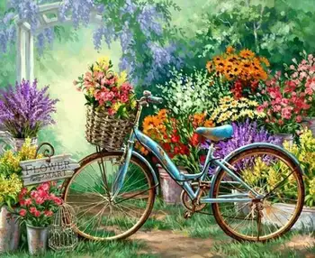 

GATYZTORY Home Decor DIY Diamond Painting Cycling Flowers Handmade Gift Full Square Diamond Mosaic Crafts