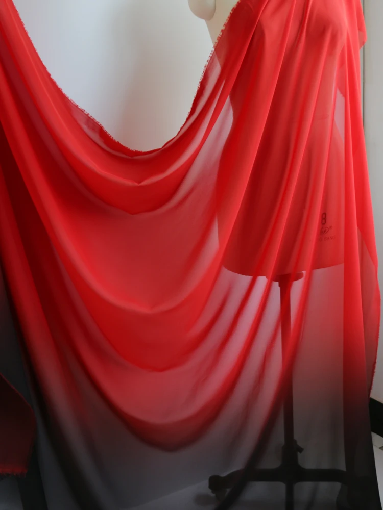 Tela de gasa con gradiente Gradual, tejido transparente de Color sombreado, Material para vestido de baile, 100cm x 145cm, 100D, negro-rojo, 2 tonos - Imagen 5