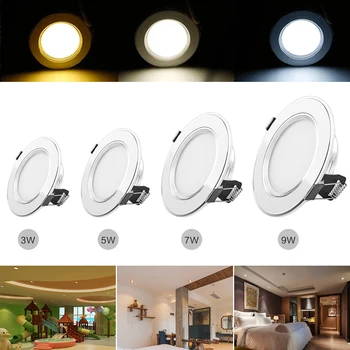 

3w-9w Round LED Down Light Recessed Kitchen Bathroom Lamp AC 100-245V 3 Colors LED Ceiling Light Spot Lighting