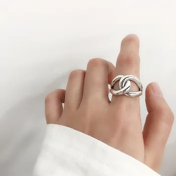 

Korea Dongdaemun 100% Real S925 Silver Accessories Retro Trendy Plain Drop Cross Ring Bulk Wholesale