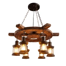 LOFT Retro barco antiguo de madera maciza Bar Industrial lámparas colgantes Vintage personalidad creativa lámpara de madera para comedor sala de estar