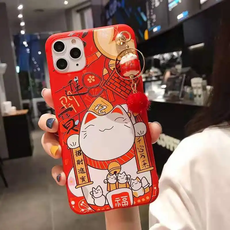 Чехол для iPhone 11 pro Max Lucky Cat, милая задняя крышка для iPhone 11 X XS Max XR 6 7 8plus Maneki Neko Shell+ подвеска