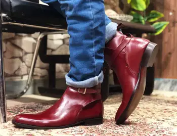 

High Quality New Fashion Men Pu Leather Buckle Boots Male Casual Classic Trendy Low Heel Chelsea Boots Zapatos De Hombre TV604