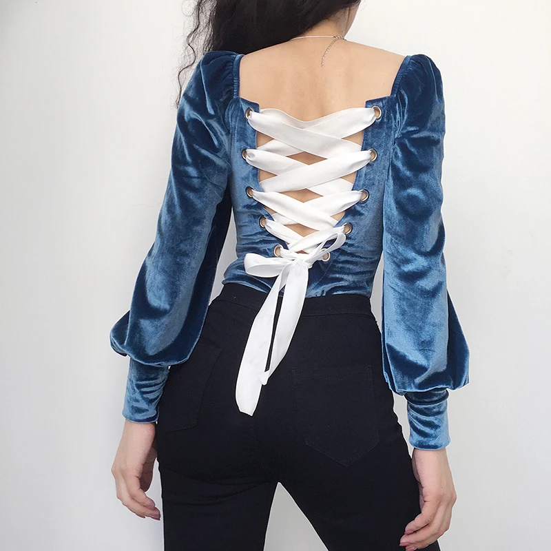 Weekeep, женское облегающее боди с открытой спиной и квадратным воротником, уличные бархатные боди с длинным рукавом на весну и осень