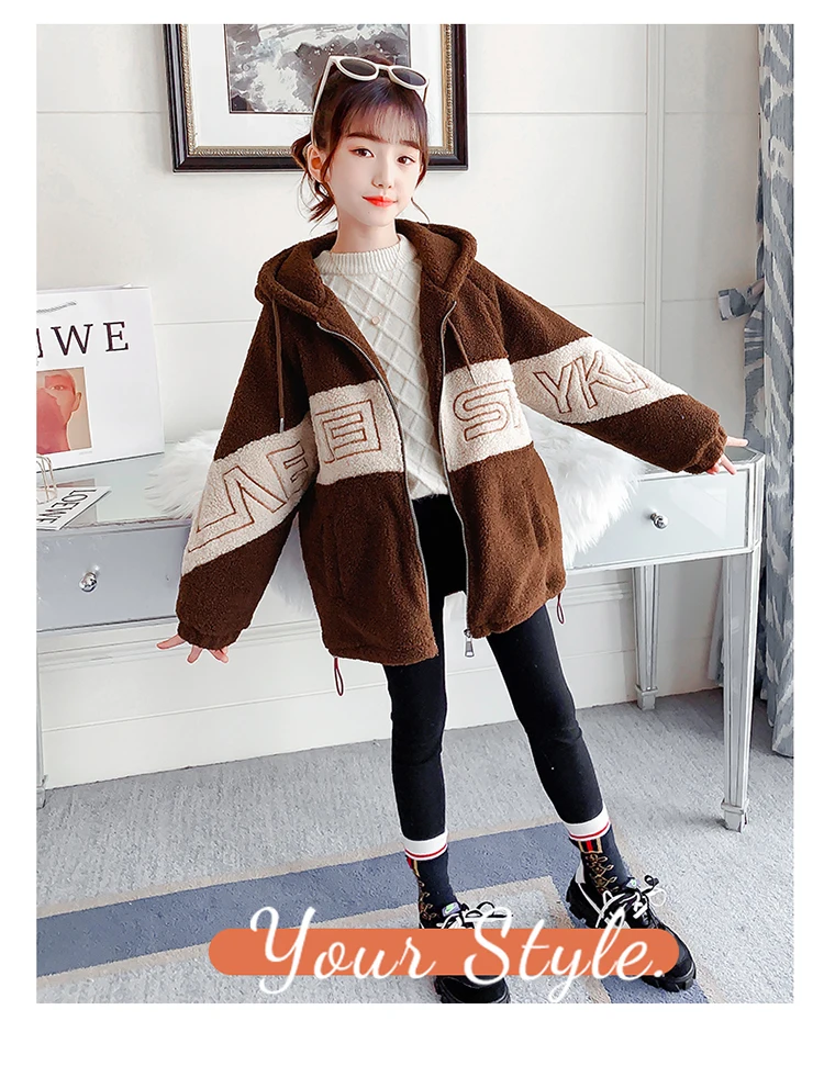 real mink coat New Girl Spring Winter Jacket Long Toddler Child Warm Coat Lambswool Outwear Thicken Teenage Clothes Black Purple Khaki High Qua outdoor coats