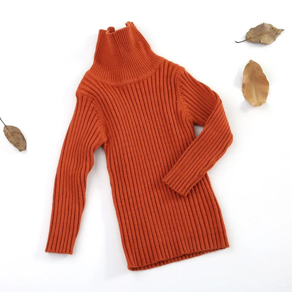 Осенне-зимние вязаные пуловеры для маленьких девочек, свитера, топы с высоким воротником, однотонные свитера с воротником с рюшами для малышей