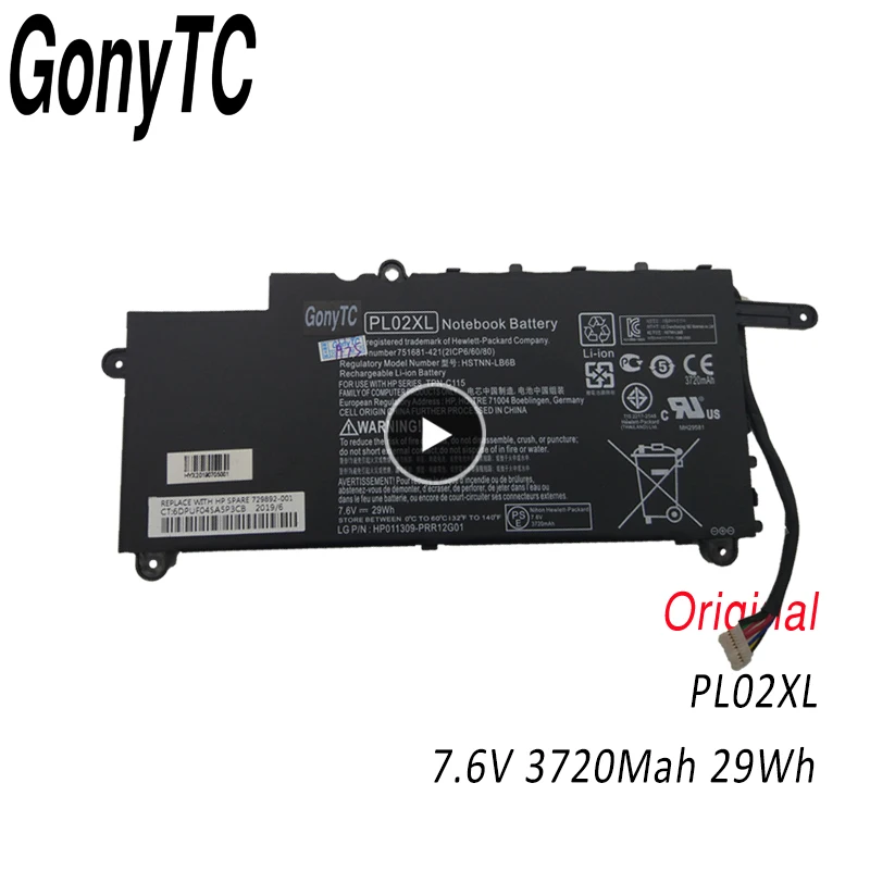

GONYTC PL02XL for HP Laptop battery HSTNN-LB6B TPN-C115 751681 421 21CP6 60 80 PAVILION 11-N X360 SERIES