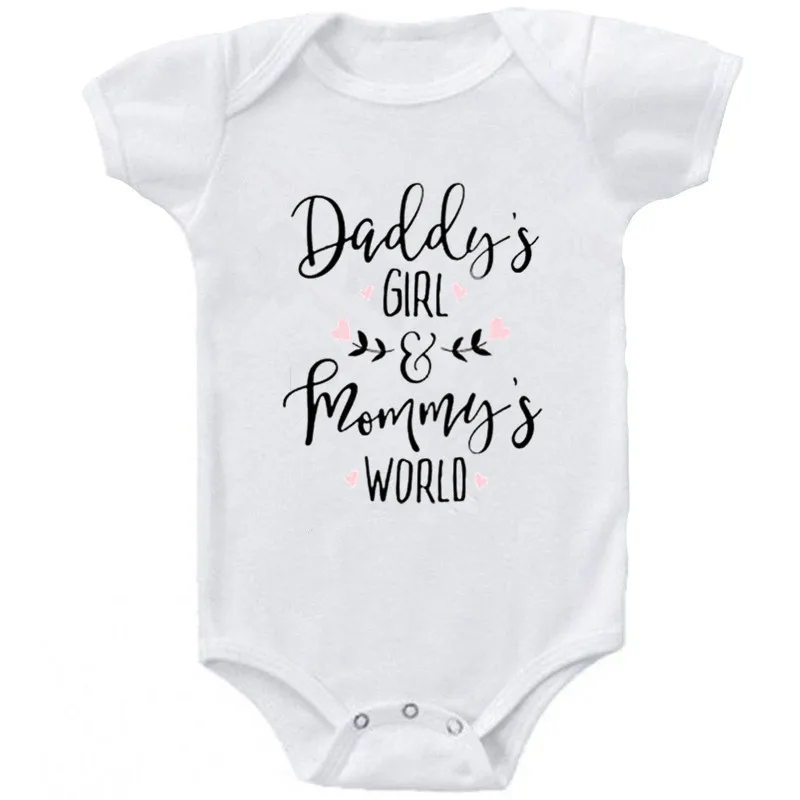 Daddy's Girl Mommy's World/Одежда для маленьких девочек белое хлопковое боди для новорожденных, милый Детский боди с короткими рукавами детские ползунки для девочек