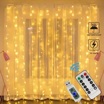 

3M USB LED Curtain Fairy Lights Remote Control Feather Curtain Garland Window Lights For Party Home Wedding luces led Decoracion