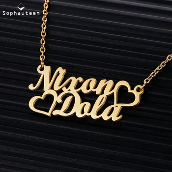 

Personalized Couple Lovers Custom Name Necklaces,Stainless Steel Gold Color Heart With Nameplate Necklace For Women Jewelry Gift