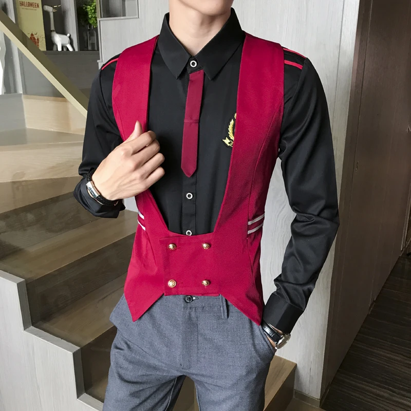 

Men's Business Waiter Vest British Style Bar Double-breasted Dress Vest Nightclub Work Gilet Waistcoat Suits Men Chaleco Hombre