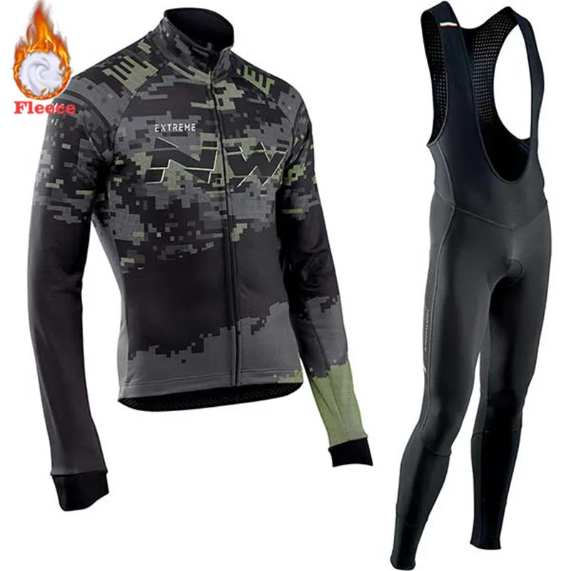 

NW 2019 Warm Team Winter Thermal Fleece Men's Cycling Clothing Long Sleeve Cycling Jersey Set Outdoor Riding Bike Northwave Set