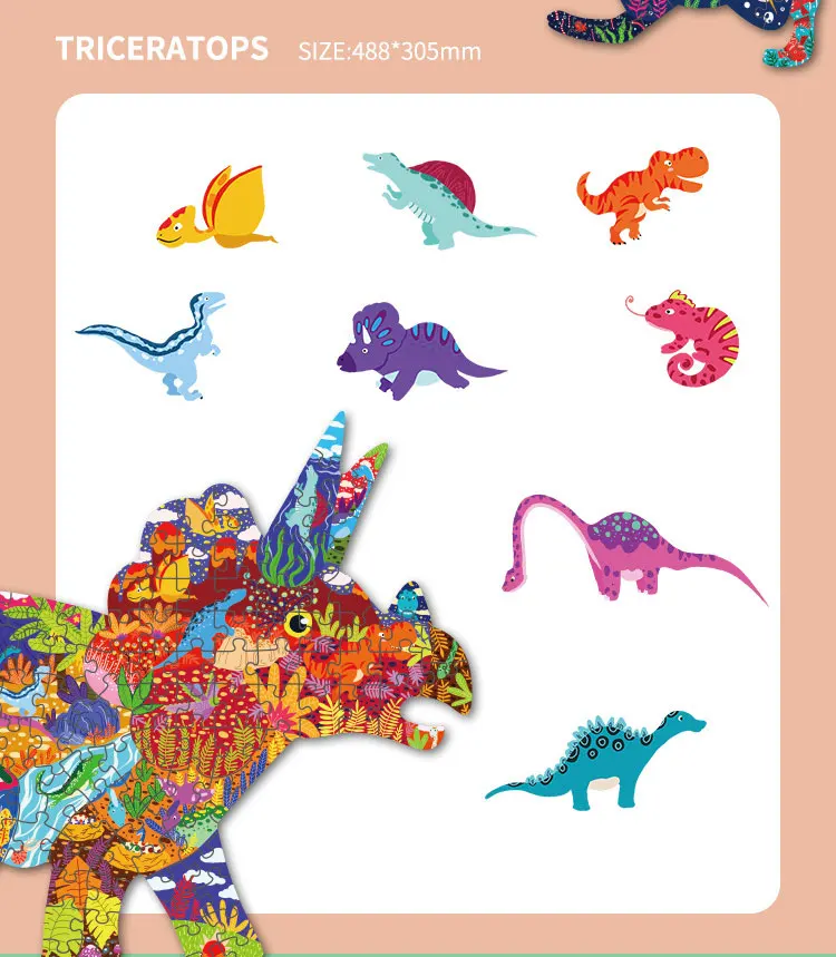 Quebra-cabeças de Papel Presentes para Crianças Quebra-cabeça Animal Forma Especial Dinossauro Baleia Montado Cedo Jogos Educativos Brinquedos 10 Quebra-cab.