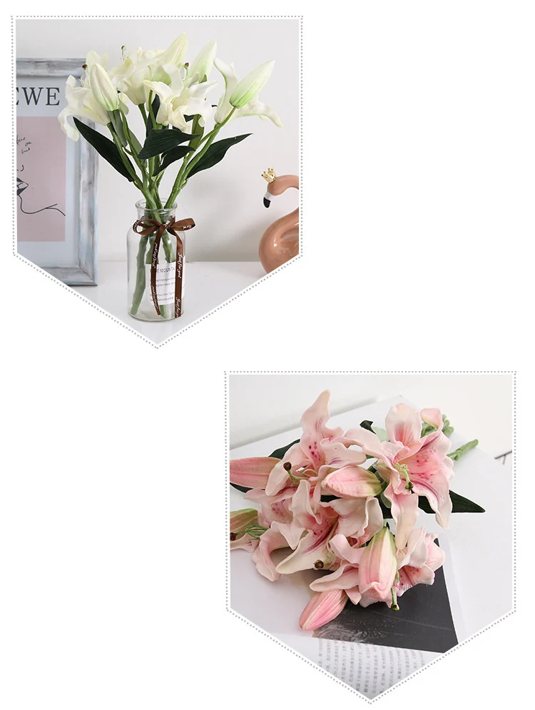 1Pcs 3 Colors PU Perfume Lily Artificial Flowers Fake Plants For Wedding Christmas Party Decoration JH125 (7)