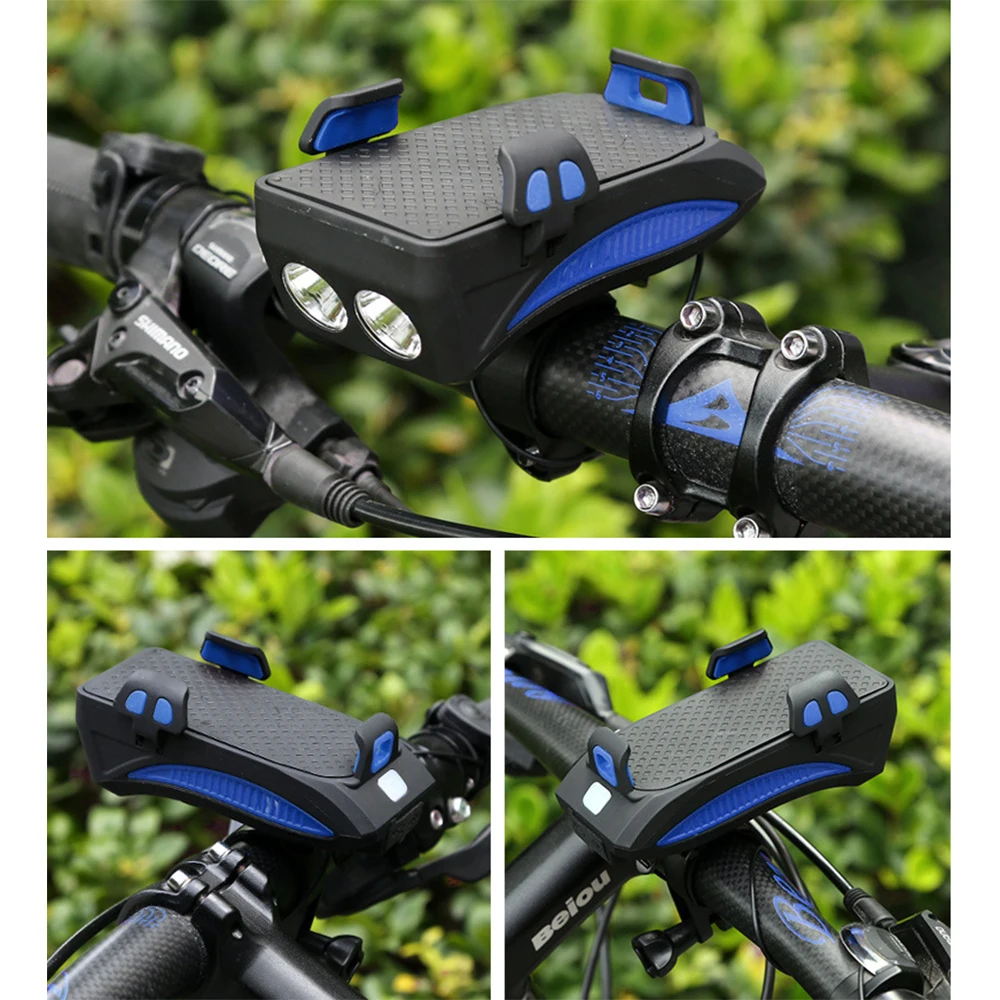 Top 4 In 1 Bike Light USB Highlight Bicycle Phone Holder Cycling Horn Led Light 4000MAH Power Bank 130DB Bell Speaker Rechargeable 5