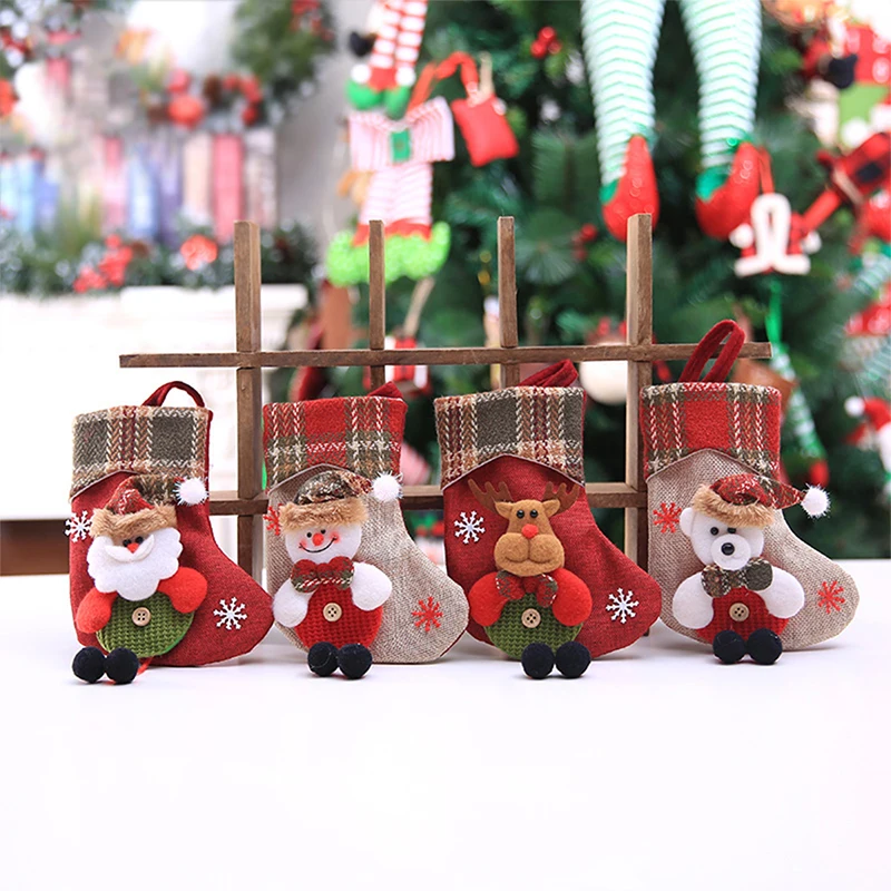 Новогодние рождественские украшения для дома 1/3/4/шт., рождественские чулки, мини-носок, подарочный пакет конфет для детей, декор для рождественской елки