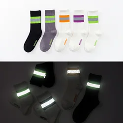 Reflective Trend Street Personality Skateboard Men and Women Hip-hop Sports In The Tube Luminous Three-bar White Fun Long Socks