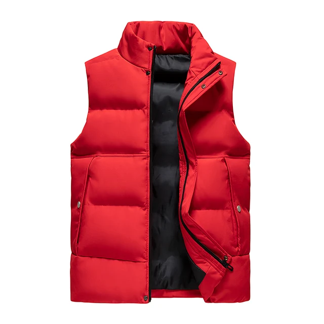 New Men's Autumn Winter Korean vers Trend Stand Collar Jacket Thickened Sleeveless Vest Casual Shoulder Versatile Cotton Coat Red