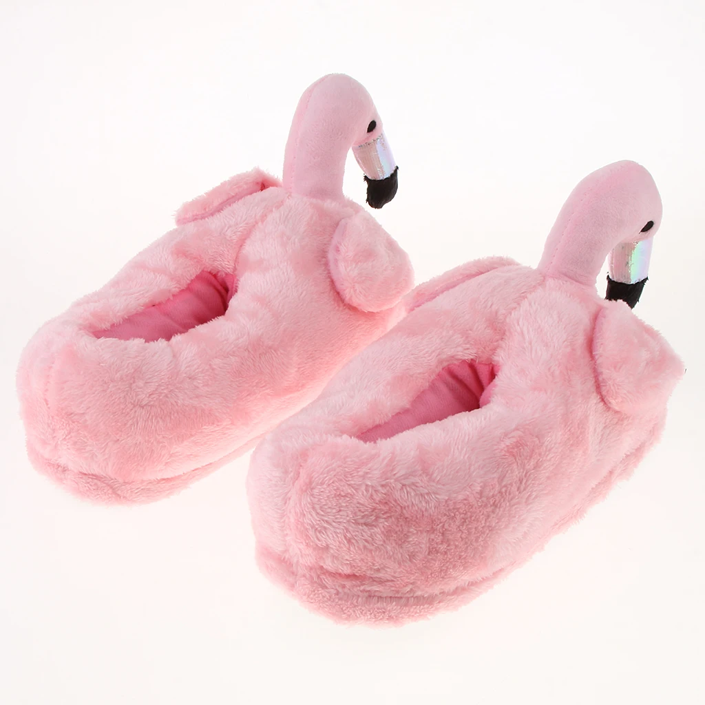 Cute Lady Teen Flamingo Soft Plush Warm Slippers  Winter Warm Home Slippers Women Animals Plush Slippers 