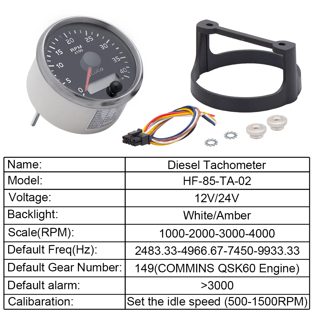 24V Tachometer 0-4000 RPM Ignition Coil Driven Chrome  Bezel 