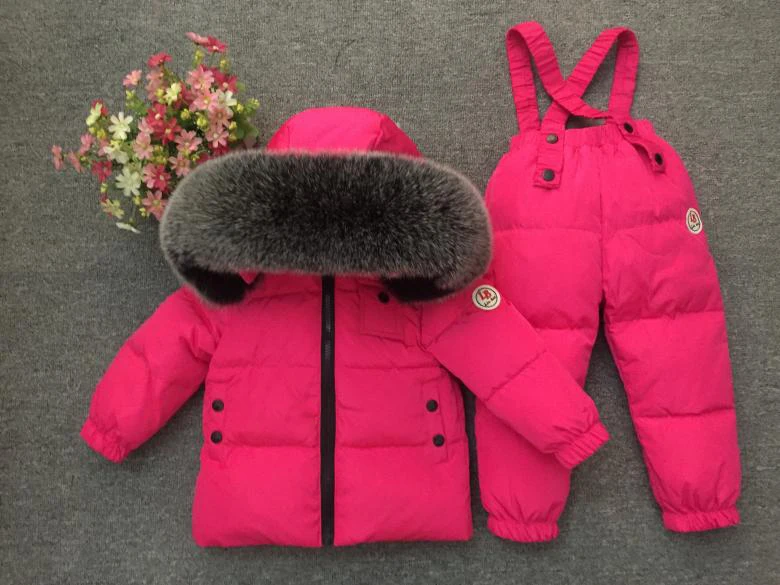 Terno do Inverno das Crianças para Meninas Quente para Baixo de Pele de Neve Conjuntos de Roupas à Prova de Vento Roupas de Criança Meninos Sutis Esportes Pele Real Crianças 2019 6 2019 Terno do Inverno das Crianças para