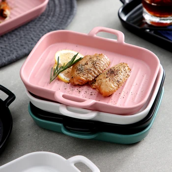 

European-style Ceramic Large Rectangular Baking Tray Minimalist Home Square Salad Plate Fruit Dessert Plate Kitchen Tableware