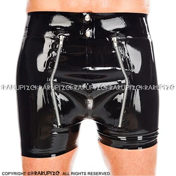 

Black Latex Boxer Shorts With Zipper And Buttons At Front Open Front Rubber Bottoms DK-0192