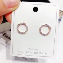 Изящные Простые Дизайнерские круглые серьги-гвоздики с кубическим цирконием цвета розового золота, женские серьги с фианитами и кристаллами