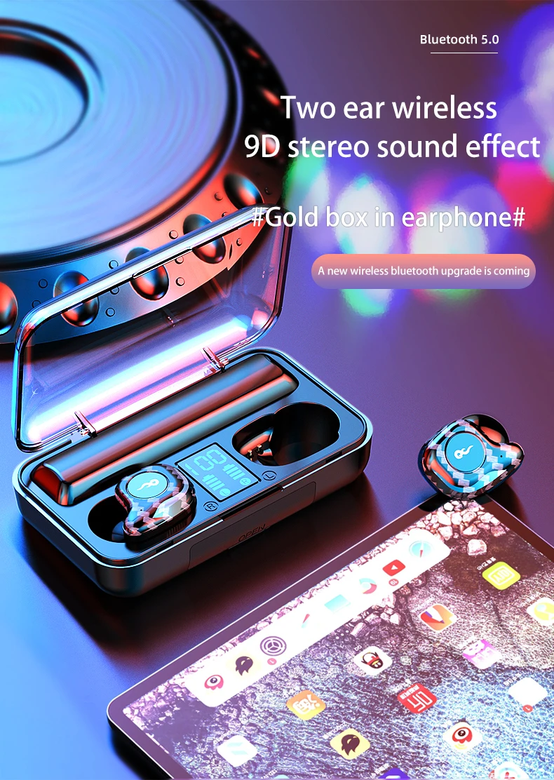 Wierless 9D стерео Bluetooth наушники Шум снижение hd-звонок светодиодный цифровой Дисплей IPX7 Водонепроницаемый Bluetooth гарнитура для мобильного телефона