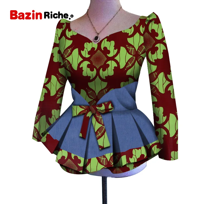 Модная Новая африканская Дашики женская одежда Bazin Riche модные элегантные многослойные рубашки Анкара африканские женские топы WY5092 - Цвет: 1