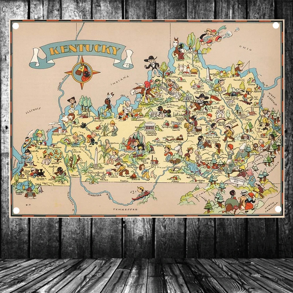 Estados Unidos Publicado En 1935 Kentucky Map Retro Bandera Del Mapa Cartel De Tapiz Tela Para Colgar En La Pared Imprimir Arte Decoracion Del Hogar Banderas Carteles Y Accesorios Aliexpress