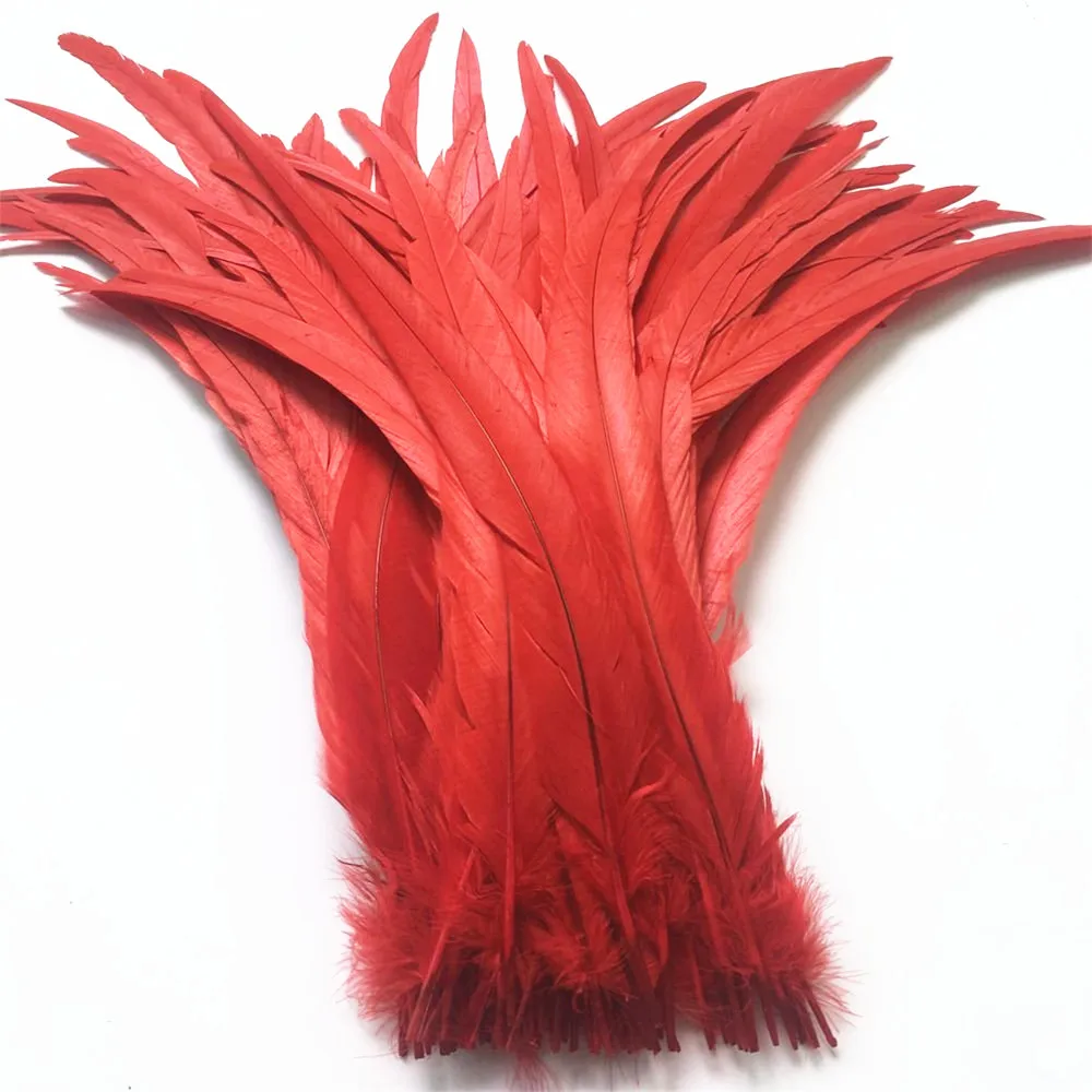 50Pcs/Lot Red Rooster Tail Feather 30-35cm 12-14inch Natural